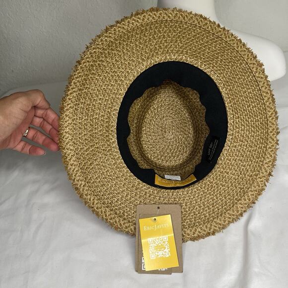 Eric Javits Fringe Pinch Fedora Hat UPF 50 NWT brown with Black Strap Summer - Picture 3 of 8